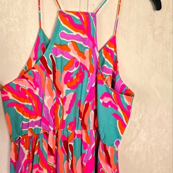Southern Frock Womens S Maxi Dress Strappy Pink Aqua Tropical Resort Beach Vacay - Picture 8 of 8